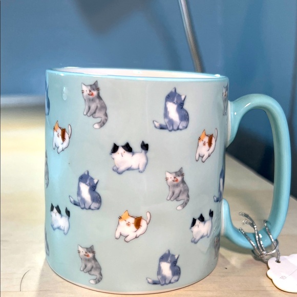 Cat-Themed Blue Mug Texture by 10 Strawberry Street - Picture 1 of 5